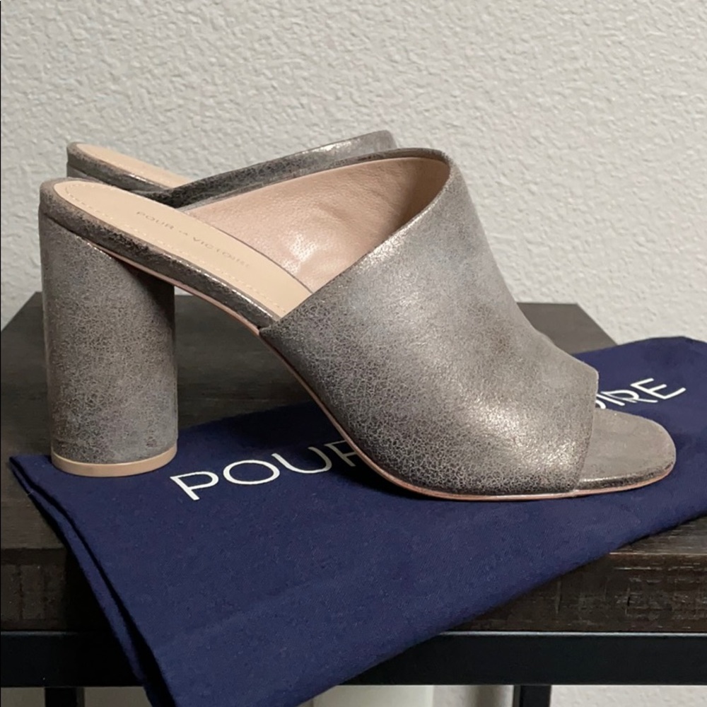 Pour la Victoire peep toe mules slides pewter 7.5 - Picture 4 of 7